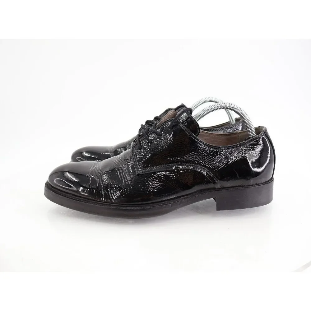 AllSaints Apollo Men Size 43 US 10 Black Patent Crinkle Derby Oxfords Dress Shoe